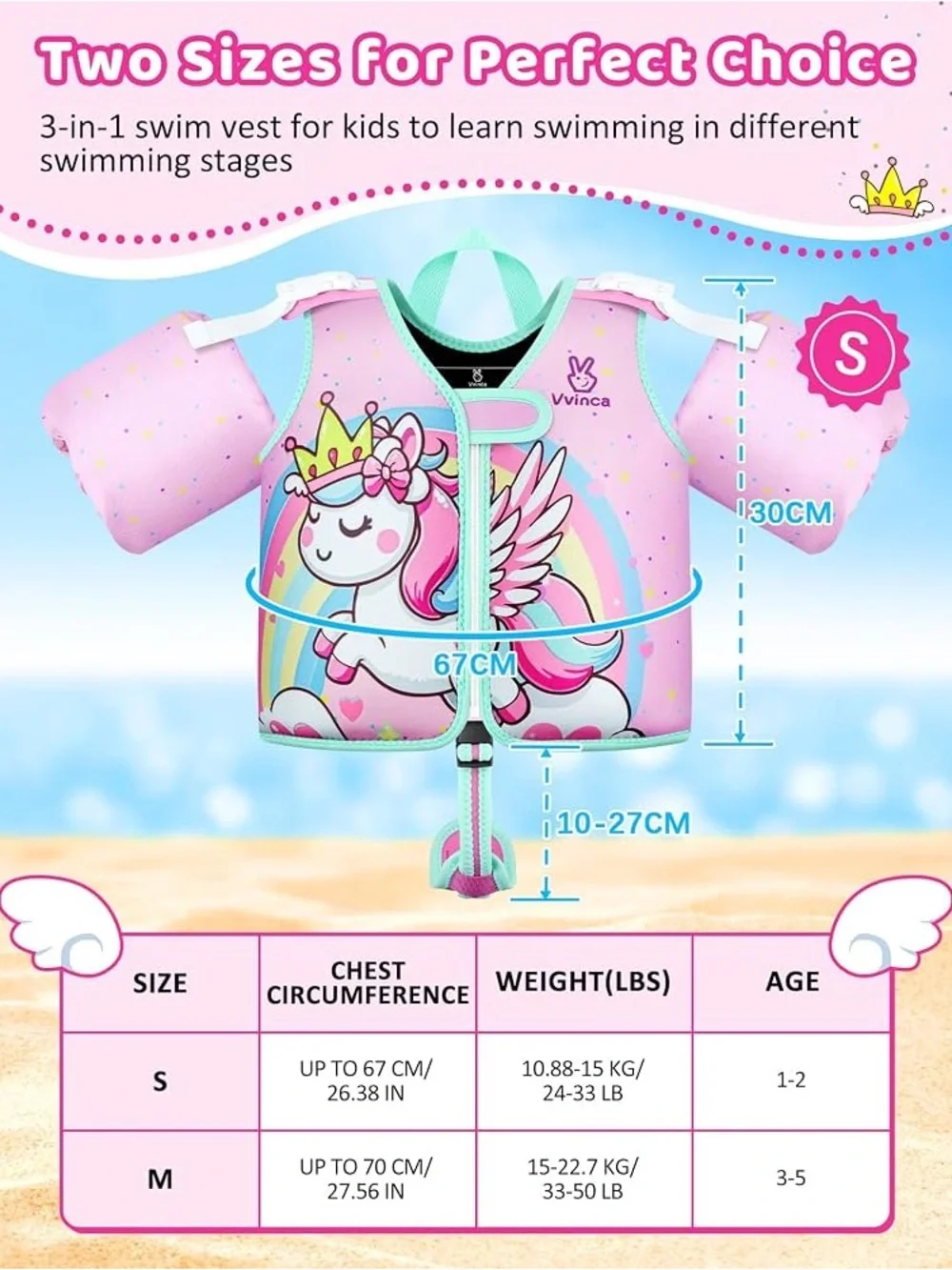 Toddler Swim Vest Floaties Puddle Jumper 2-5 years Size M 33-50lbs Girls Unicorn